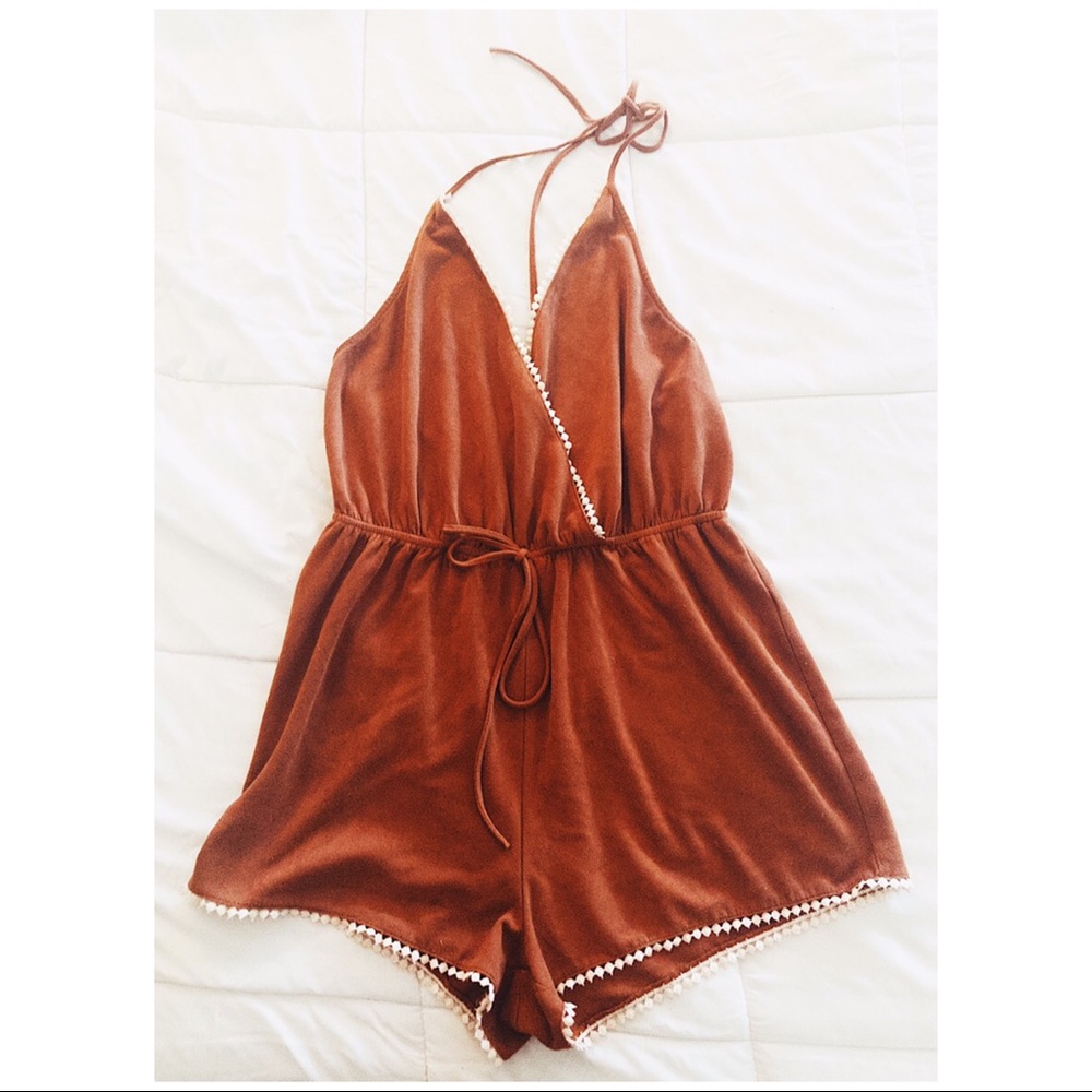 Design Lab Suede Romper with White Crochet Lining - Picture 2 of 3